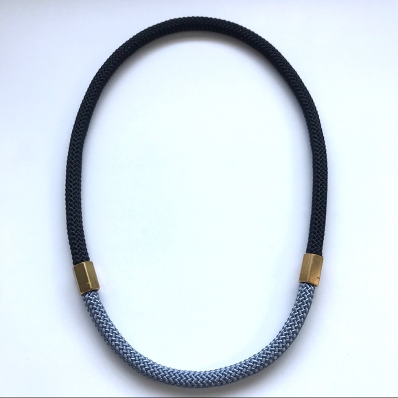 Black + grey statement necklace with hexagonal brass pieces - Picture 2 of 4